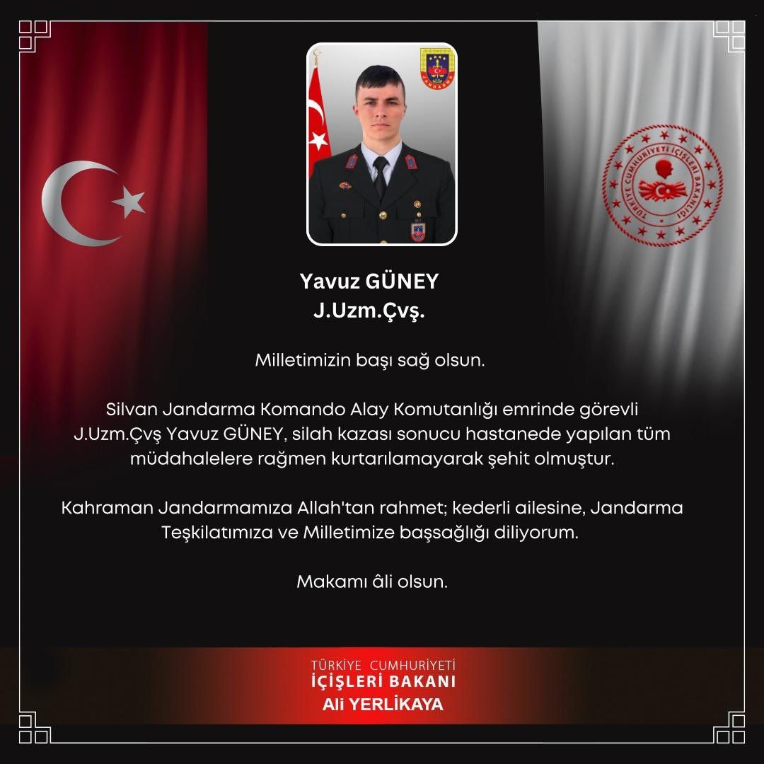 İçişleri Bakanı Yerlikaya'dan Ordulu Şehide Taziye Mesajı