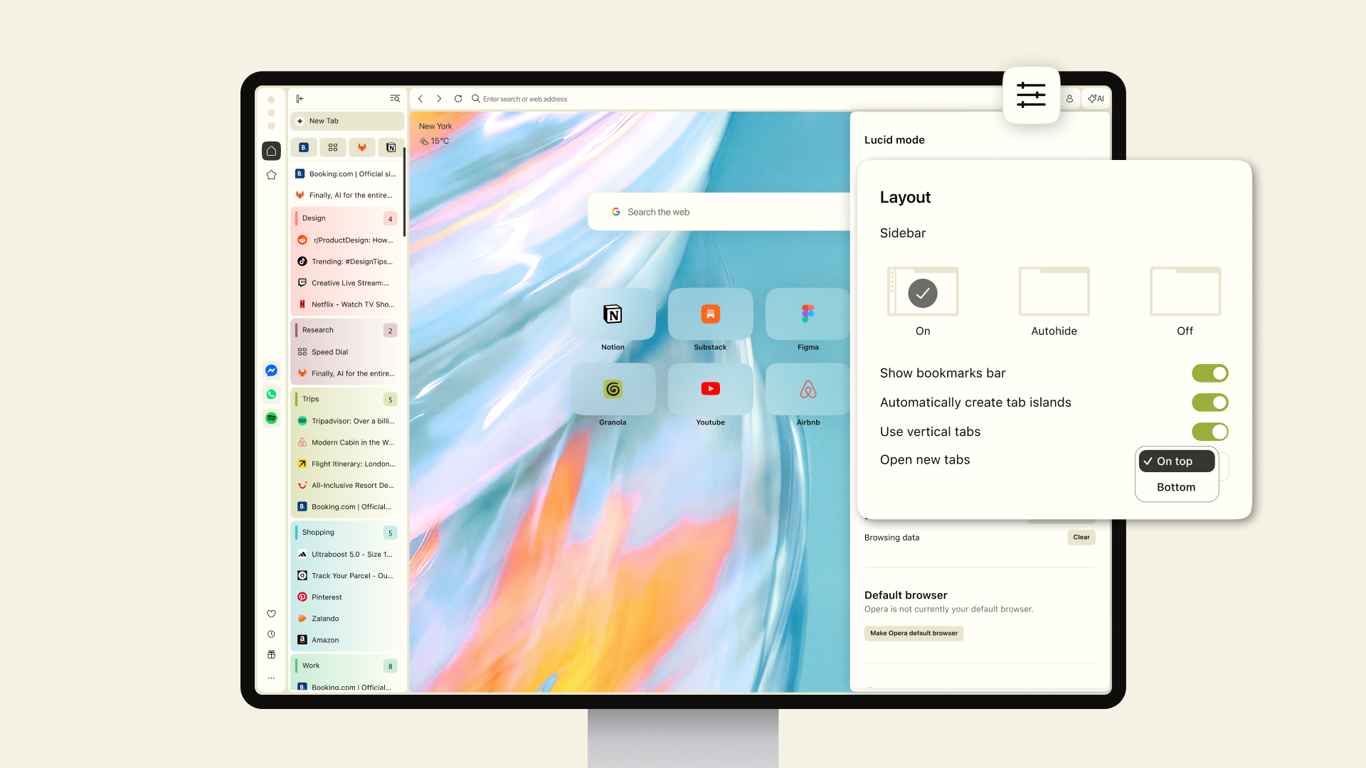 Opera One’da Dikey Sekmelerin düzeni yenilendi