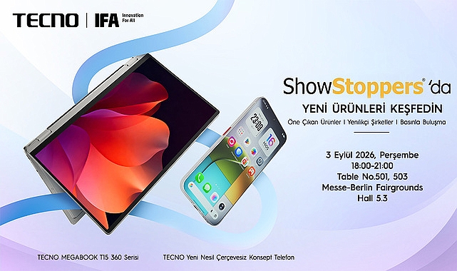 TECNO, Yeni Nesil Çerçevesiz Konsept Telefonunu ve 360° Menteşeli MEGABOOK T15 360 Pro Modelini IFA ShowStoppers® 2026'da Sahneye Çıkarıyor