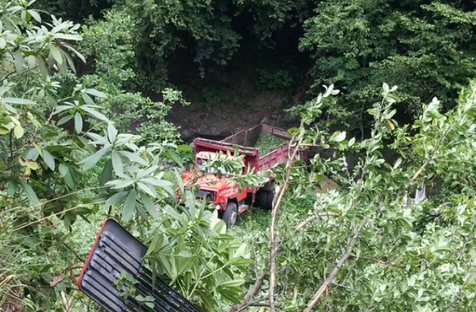 Kamyonet uçuruma yuvarlandı